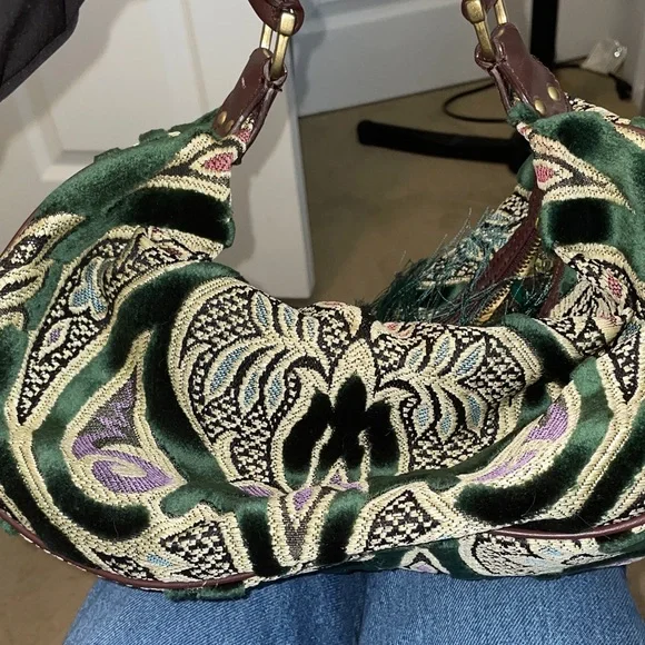 Maxx New York Green and Brown Patterned Hobo Bag - Picture 7 of 8